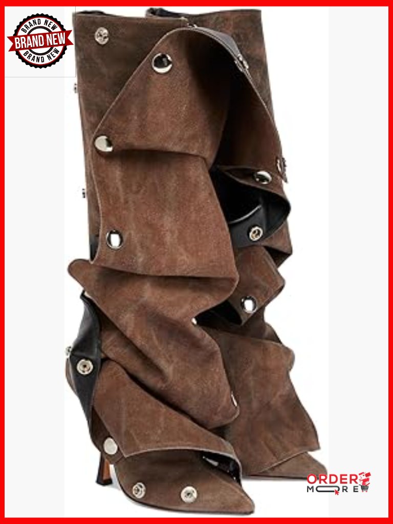 Denim Over-The-Knee Boots With Stiletto Heel, Snap Buttons, Pointed Toe